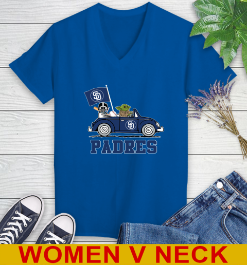 MLB Baseball San Diego Padres Darth Vader Baby Yoda Driving Star Wars Shirt Women's V-Neck T-Shirt 11