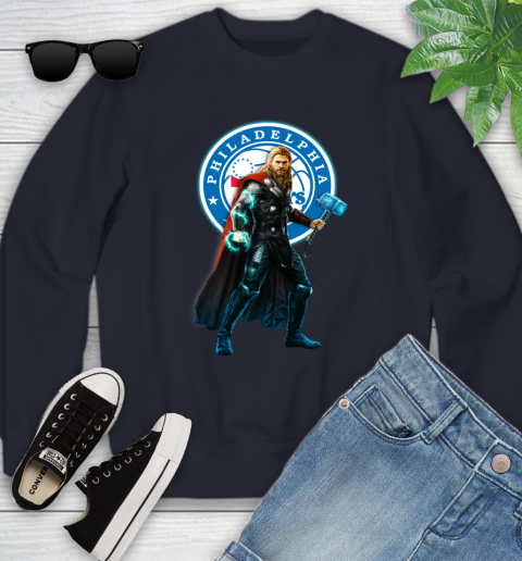 NBA Thor Avengers Endgame Basketball Philadelphia 76ers Youth Sweatshirt 3