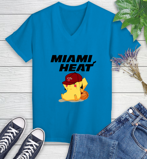 NBA Pikachu Basketball Sports Miami Heat Women's V-Neck T-Shirt 7