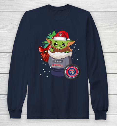 Florida Panthers Christmas Baby Yoda Star Wars Funny Happy NHL Long Sleeve T-Shirt 4
