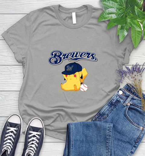 MLB Pikachu Baseball Sports Milwaukee Brewers Women's T-Shirt 10