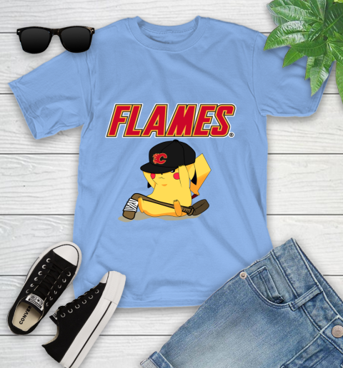 NHL Pikachu Hockey Sports Calgary Flames Youth T-Shirt 11