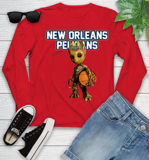 New Orleans Pelicans NBA Basketball Groot Marvel Guardians Of The Galaxy Youth Long Sleeve 11