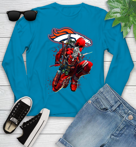 NFL Deadpool Marvel Comics Sports Football Denver Broncos Youth Long Sleeve 7