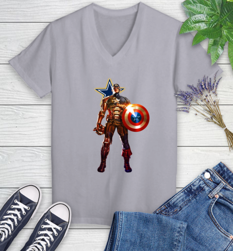NFL Captain America Marvel Avengers Endgame Football Sports Dallas Cowboys Women's V-Neck T-Shirt 4