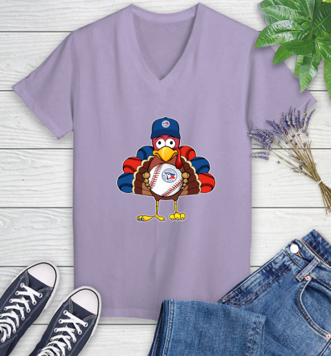 Toronto Blue Jays Turkey thanksgiving Women's V-Neck T-Shirt 14