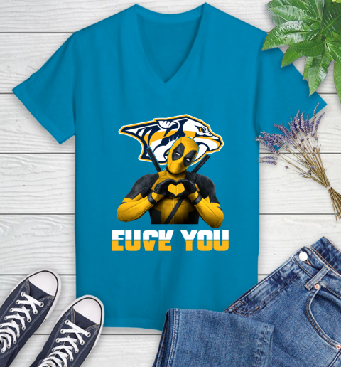 NHL Nashville Predators Deadpool Love You Fuck You Hockey Sports Women's V-Neck T-Shirt 7