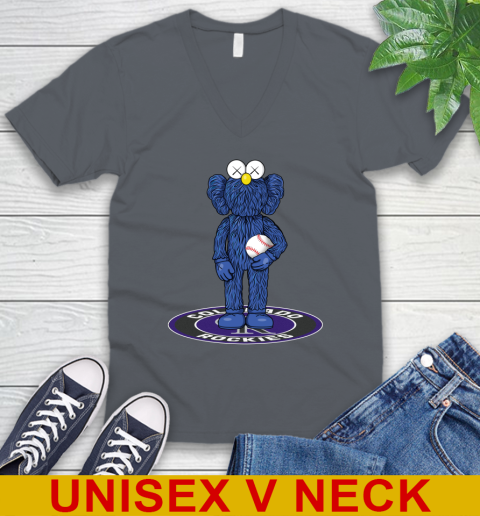 MLB Baseball Colorado Rockies Kaws Bff Blue Figure Shirt V-Neck T-Shirt 5