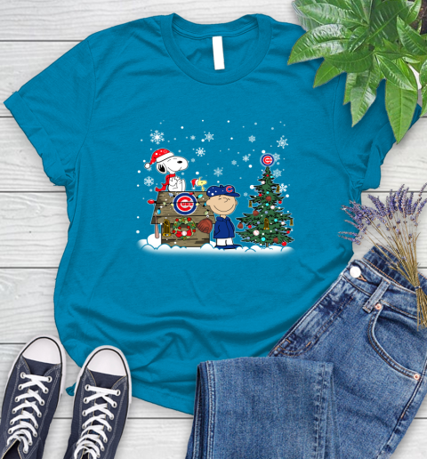 MLB Chicago Cubs Snoopy Charlie Brown Christmas Baseball Commissioner's Trophy Women's T-Shirt 10