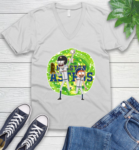 MLB Houston Astros Rick And Morty Commissioner's Trophy Baseball Sports V-Neck T-Shirt