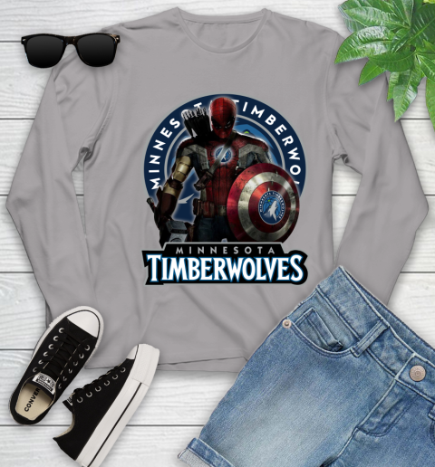 Minnesota Timberwolves NBA Basketball Captain America Thor Spider Man Hawkeye Avengers Youth Long Sleeve 5