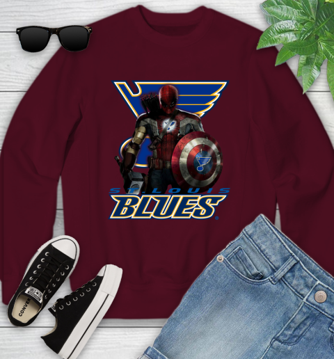 NHL Captain America Thor Spider Man Hawkeye Avengers Endgame Hockey St.Louis Blues Youth Sweatshirt 5