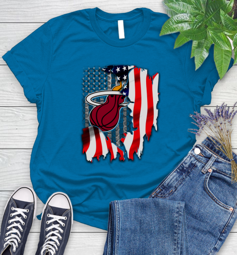 Miami Heat NBA Basketball American Flag Women's T-Shirt 10