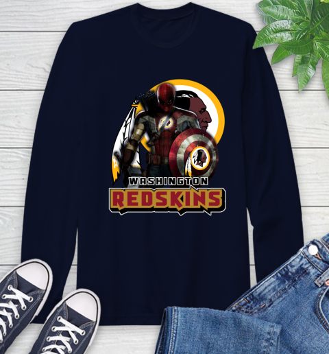 NFL Captain America Thor Spider Man Hawkeye Avengers Endgame Football Washington Redskins Long Sleeve T-Shirt 4