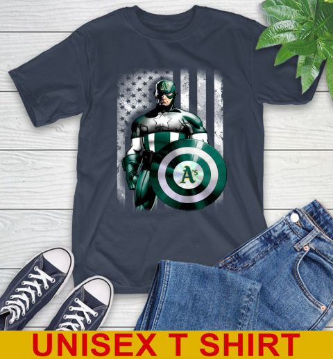 Oakland Athletics MLB Baseball Captain America Marvel Avengers American Flag Shirt T-Shirt - Image 4