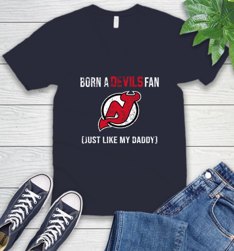 NHL New Jersey Devils Hockey Loyal Fan Just Like My Daddy Shirt V-Neck T-Shirt 2