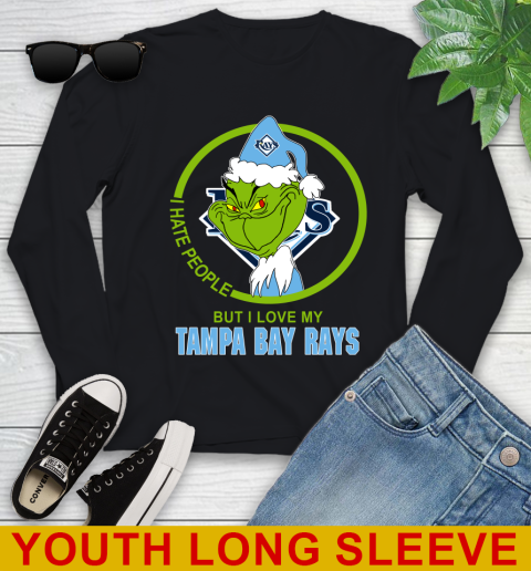 Tampa Bay Rays MLB Christmas Grinch I Hate People But I Love My Favorite Baseball Team Youth Long Sleeve 2