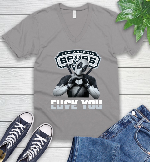 NBA San Antonio Spurs Deadpool Love You Fuck You Basketball Sports V-Neck T-Shirt 3