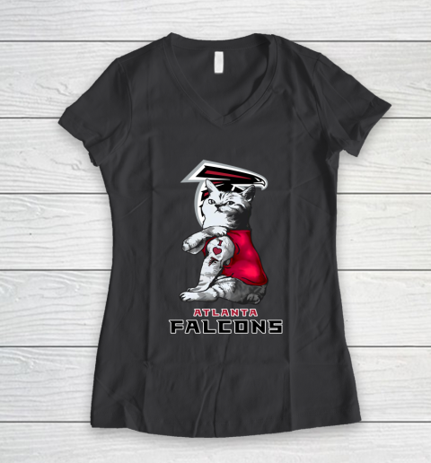 NFL Football My Cat Loves Atlanta Falcons Women's V-Neck T-Shirt 6