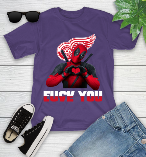 NHL Detroit Red Wings Deadpool Love You Fuck You Hockey Sports Youth T-Shirt 3