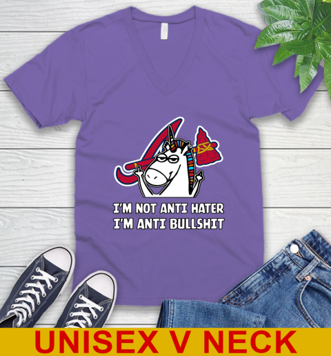 Atlanta Braves MLB Baseball Unicorn I'm Not Anti Hater I'm Anti Bullshit V-Neck T-Shirt 9