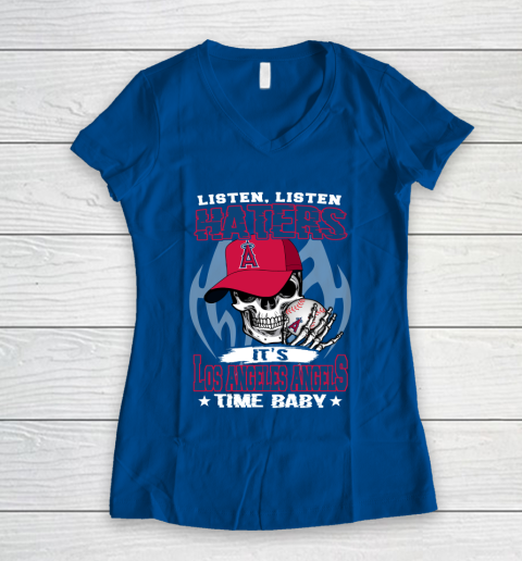 Listen Haters It is ANGELS Time Baby MLB Women's V-Neck T-Shirt 7