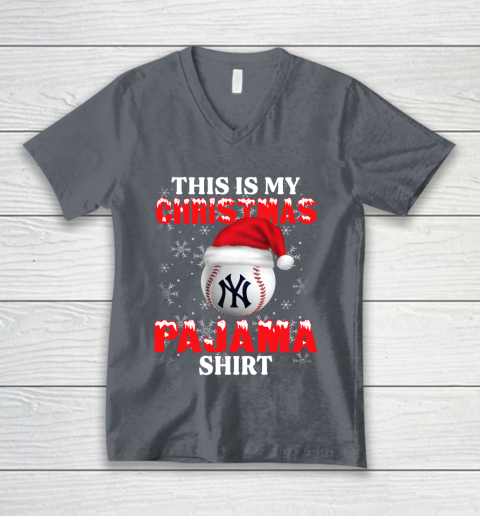 New York Yankees This Is My Christmas Pajama Shirt MLB V-Neck T-Shirt 4