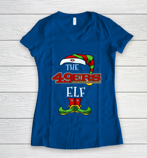 San Francisco 49ers Christmas ELF Funny NFL Women's V-Neck T-Shirt 7