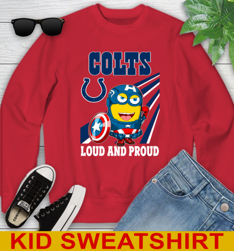 NFL Football Indianapolis Colts Captain America Marvel Avengers Minion Shirt Youth Sweatshirt - Image 8
