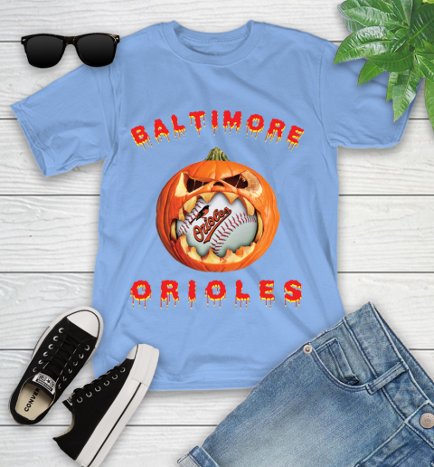 MLB Baltimore Orioles Halloween Pumpkin Baseball Sports Youth T-Shirt 11