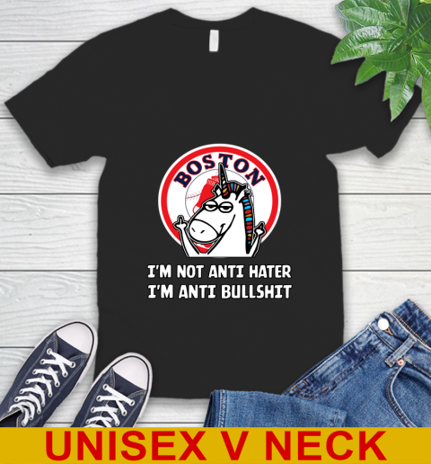 Boston Red Sox MLB Baseball Unicorn I'm Not Anti Hater I'm Anti Bullshit V-Neck T-Shirt 2