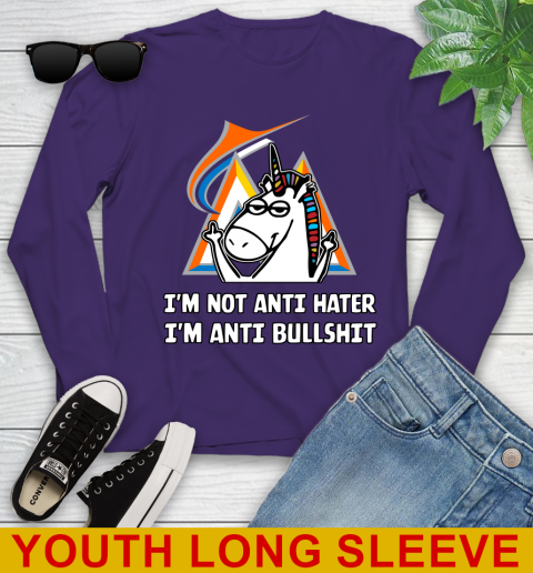 Miami Marlins MLB Baseball Unicorn I'm Not Anti Hater I'm Anti Bullshit Youth Long Sleeve 5
