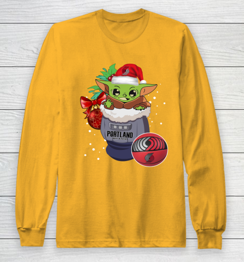 Portland Trail Blazers Christmas Baby Yoda Star Wars Funny Happy NBA Long Sleeve T-Shirt 3