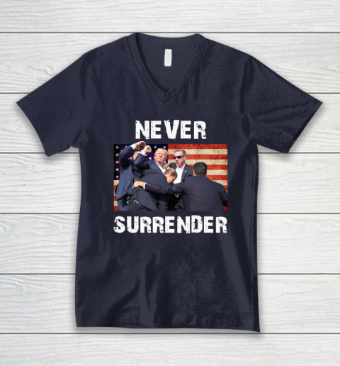 Trump Shooting Shirt Old Row Trump Nerver Surrender V-Neck T-Shirt 2