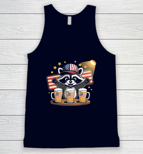 Raccoon red white and brew Funny Independence Day 4th of July Tank Top 2