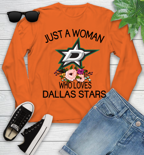 NHL Just A Woman Who Loves Dallas Stars Hockey Sports Youth Long Sleeve 2