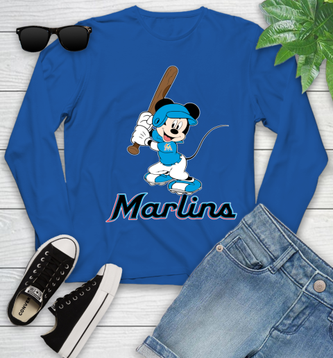 MLB Baseball Miami Marlins Cheerful Mickey Mouse Shirt Youth Long Sleeve 10