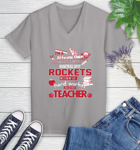 Houston Rockets NBA I'm A Difference Making Student Caring Basketball Loving Kinda Teacher Women's V-Neck T-Shirt 4