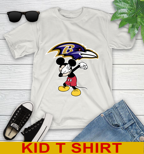 Baltimore Ravens NFL Football Dabbing Mickey Disney Sports Youth T-Shirt 12