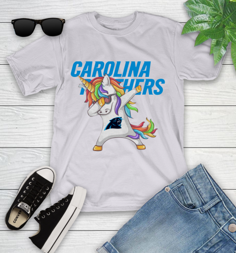 Carolina Panthers NFL Football Funny Unicorn Dabbing Sports Youth T-Shirt 4