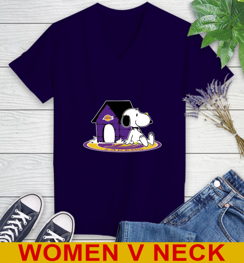 NBA Basketball Los Angeles Lakers Snoopy The Peanuts Movie Shirt Women's V-Neck T-Shirt 4