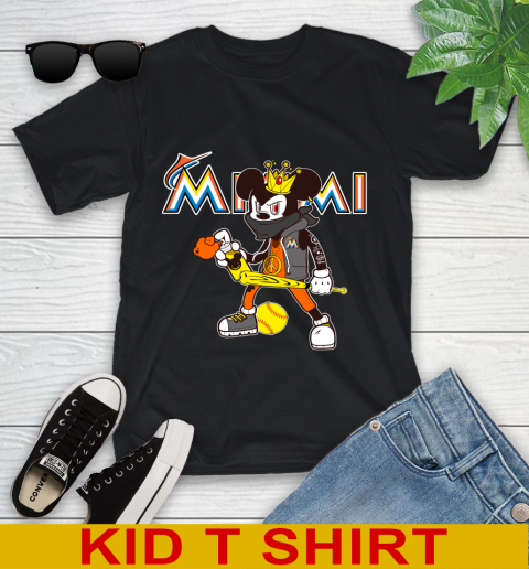 Miami Marlins MLB Baseball Mickey Peace Sign Sports Youth T-Shirt 2