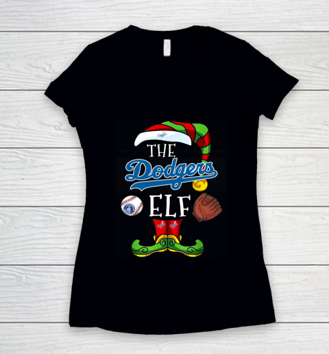 Los Angeles Dodgers Christmas ELF Funny MLB Women's V-Neck T-Shirt