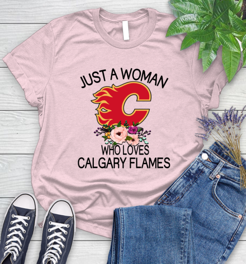 NHL Just A Woman Who Loves Calgary Flames Hockey Sports Women's T-Shirt 8