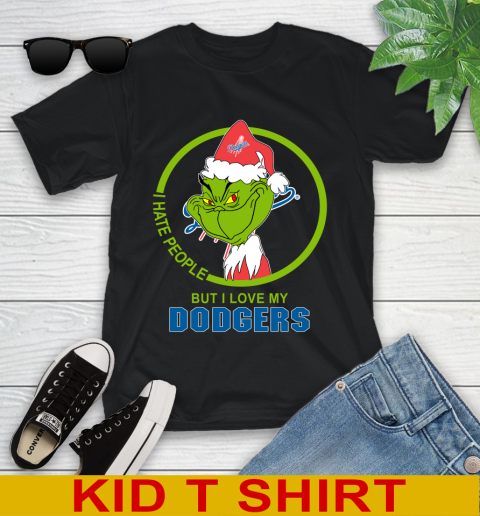 Los Angeles Dodgers MLB Christmas Grinch I Hate People But I Love My Favorite Baseball Team Youth T-Shirt 2