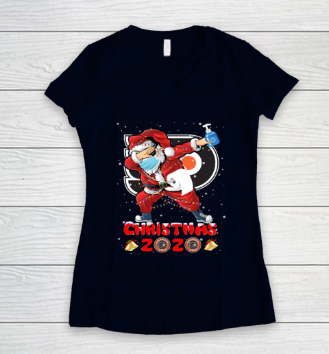 Philadelphia Flyers Funny Santa Claus Dabbing Christmas 2020 NHL Women's V-Neck T-Shirt 2