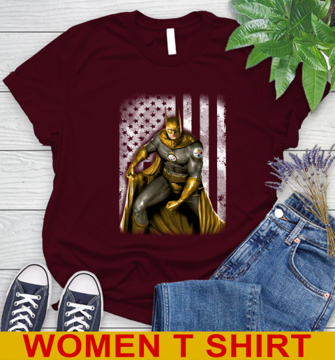 Pittsburgh Steelers NFL Football Batman DC American Flag Shirt Women's T-Shirt 6