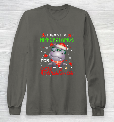 I Want A Hippopotamus For Christmas Funny Hippo Gifts Long Sleeve T-Shirt 5