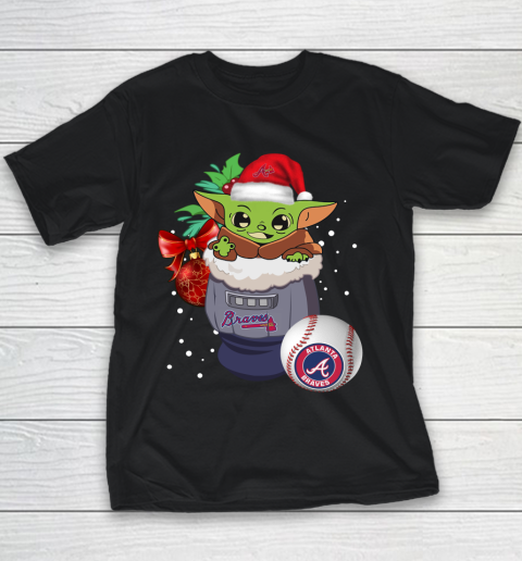 Atlanta Braves Christmas Baby Yoda Star Wars Funny Happy MLB Youth T-Shirt 2
