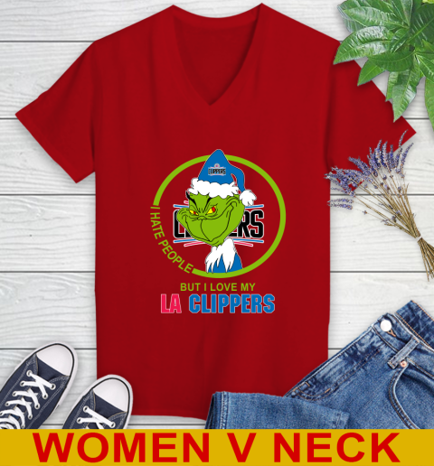 LA Clippers NBA Christmas Grinch I Hate People But I Love My Favorite Basketball Team Women's V-Neck T-Shirt 12